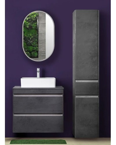 Шкаф пенал Style Line Атлантика Люкс Plus 35 СС-00002284 с бельевой корзиной Бетон темный