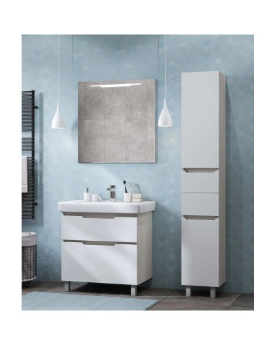 Пенал напольный белый/выбеленное дерево с бельевой корзиной Акватон Дакота 1A203203DAAY0