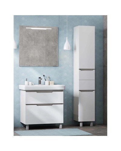 Пенал напольный белый/выбеленное дерево с бельевой корзиной Акватон Дакота 1A203203DAAY0