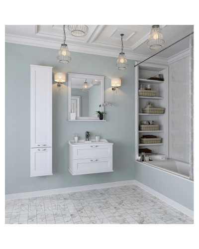 Пенал подвесной дуб белый с бельевой корзиной Акватон Леон 1A186503LBPS0