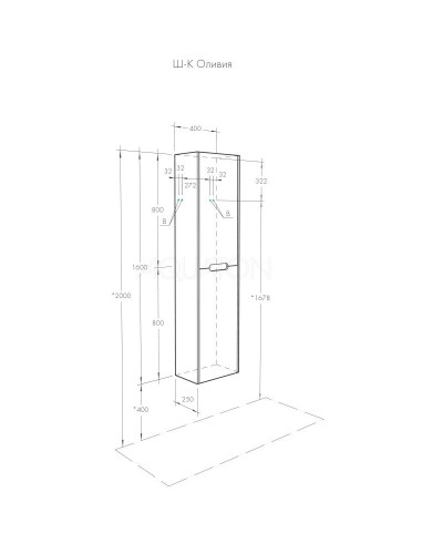 Пенал подвесной грей/дуб ойстер L/R Акватон Оливия 1A254603OLUG0