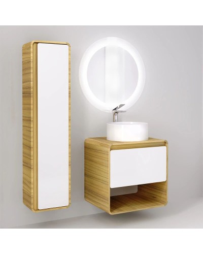 Пенал подвесной белый/дуб Jorno Ronda Ron.04.150/P/D-W