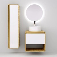 Пенал подвесной белый/дуб Jorno Ronda Ron.04.150/P/D-W