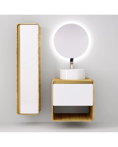 Пенал подвесной белый/дуб Jorno Ronda Ron.04.150/P/D-W