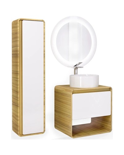 Пенал подвесной белый/дуб Jorno Ronda Ron.04.150/P/D-W