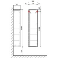 Пенал подвесной белый/дуб Jorno Ronda Ron.04.150/P/D-W