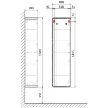 Пенал подвесной белый/дуб Jorno Ronda Ron.04.150/P/D-W