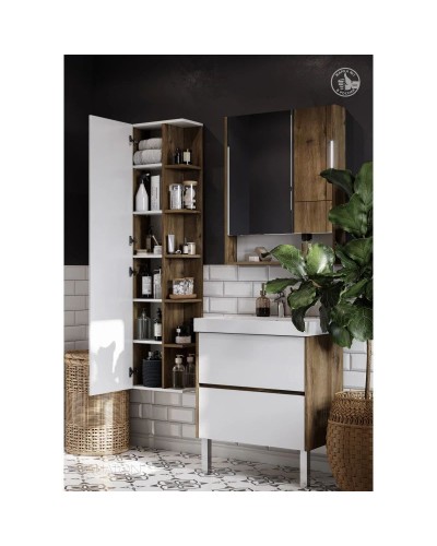 Пенал подвесной белый глянец/дуб рустикальный Акватон Сканди 1A253403SDZ90