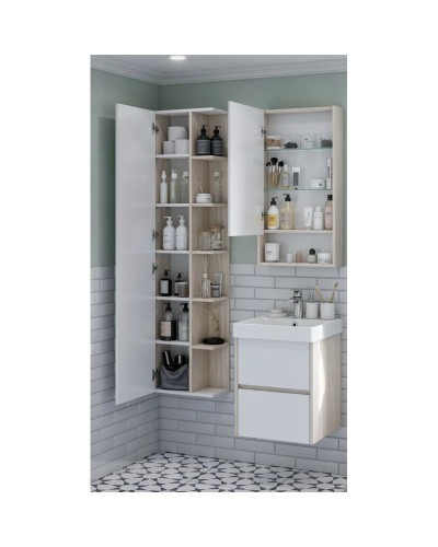 Пенал подвесной белый глянец/дуб верона Акватон Сканди 1A253403SDB20