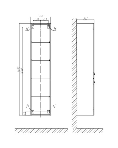 Пенал подвесной белый матовый L/R Velvex Estea ppEST.160-233