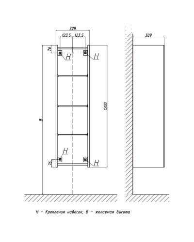 Пенал подвесной черный глянец Velvex Felay ppFEL.120-213.44