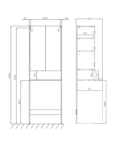 Пенал напольный белый глянец Акватон Лондри 1A260503LH010