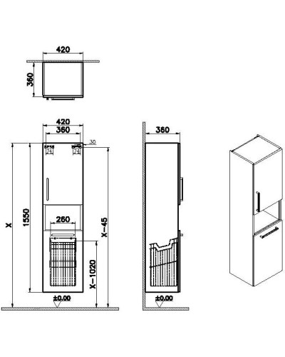 Пенал подвесной темно-синий матовый с бельевой корзиной R VitrA Root 68012