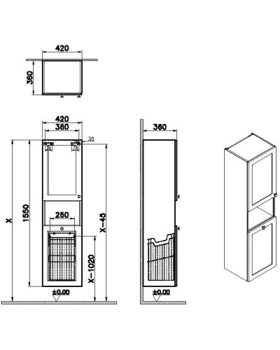 Пенал подвесной темно-синий матовый с бельевой корзиной L VitrA Root Classic 68522