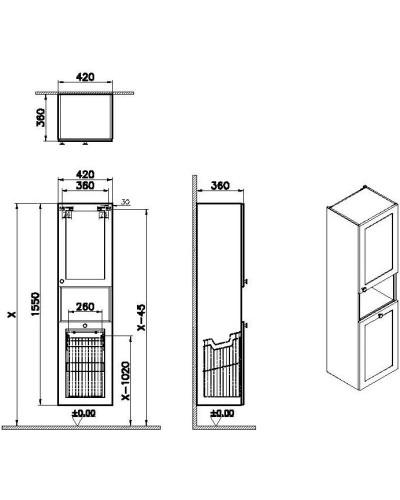 Пенал подвесной темно-синий матовый с бельевой корзиной R VitrA Root Classic 68529