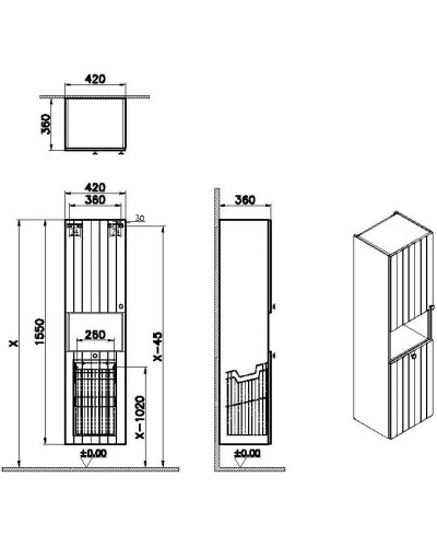 Пенал подвесной темно-синий матовый с бельевой корзиной L VitrA Root Groove 69098
