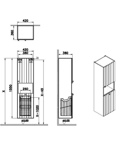 Пенал подвесной темно-синий матовый с бельевой корзиной R VitrA Root Groove 69105