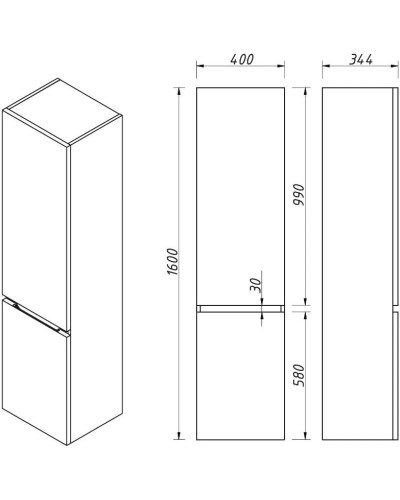 Пенал подвесной белый матовый L Caprigo Sydney 34850L-B231