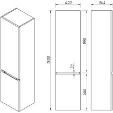 Пенал подвесной белый матовый R Caprigo Sydney 34850R-B231