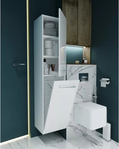 Шкаф пенал 1MarKa Соната 35 L У78469 с бельевой корзиной Белый глянцевый