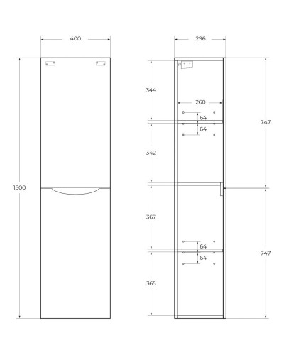 Пенал подвесной Rovere Grigio BelBagno Marino FLY-MARINO-1500-2A-SC-RG-P-L