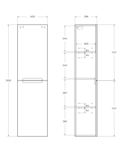 Пенал подвесной Rovere Bianco BelBagno Etna ETNA-1500-2A-SC-WO-P-R