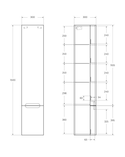 Пенал подвесной Bianco Lucido BelBagno Etna ETNA-M-1500-2A-SO-BL-L