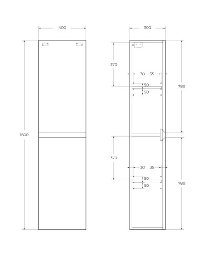Пенал подвесной Beton Cezares Molveno MOLVENO-1600-2A-SC-BET