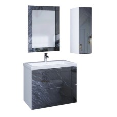 Шкаф черный дикий камень/белый глянец L Marka One Liriya У73190