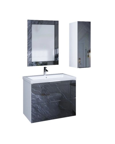 Шкаф черный дикий камень/белый глянец L Marka One Liriya У73190