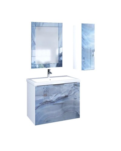 Шкаф голубой мрамор/белый глянец L Marka One Liriya У73189
