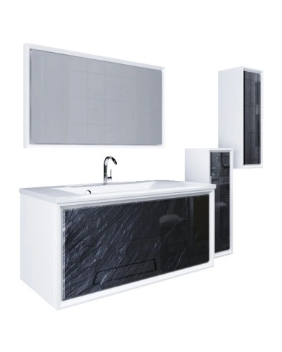 Шкаф черный дикий камень/белый глянец L Marka One Seattle У73220