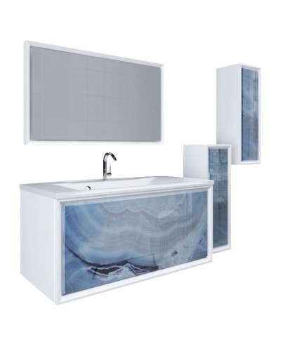 Шкаф голубой мрамор/белый глянец L Marka One Seattle У73219