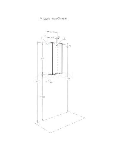 Шкаф подвесной грей/дуб ойстер L Акватон Оливия 1A254703OLUGL