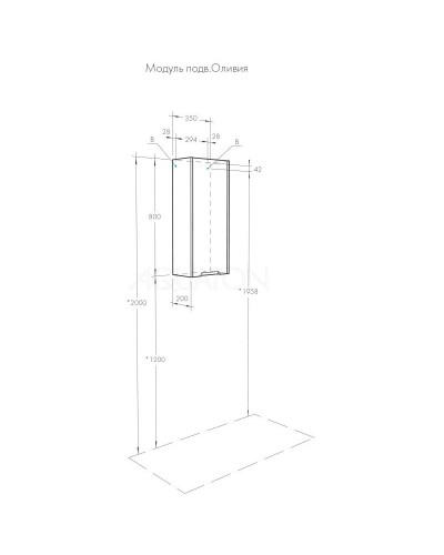Шкаф подвесной грей/дуб ойстер R Акватон Оливия 1A254703OLUGR