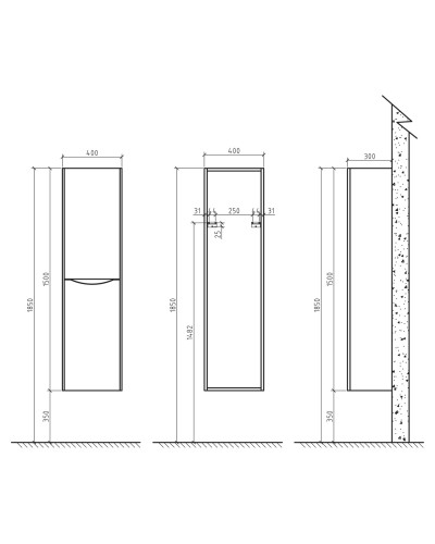 Шкаф подвесной, правосторонний BelBagno ANCONA-N-1500-2A-SC-WO-R