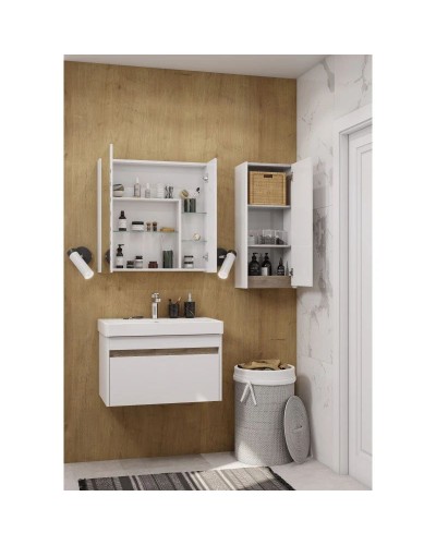 Шкаф одностворчатый 35х80 см белый глянец/дуб эндгрейн L/R Акватон Марти 1A270203MY010