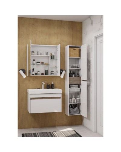 Шкаф одностворчатый 35х80 см белый глянец/дуб эндгрейн L/R Акватон Марти 1A270203MY010