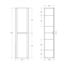 Шкаф подвесной с 2 дверцами  доводчиками, универсальный 400x300x1500 CEZARES RELAX-1500-2A-SO-RC-P