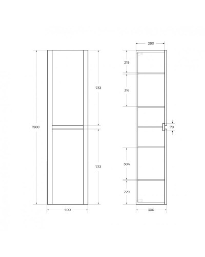 Шкаф подвесной с 2 дверцами  доводчиками, универсальный 400x300x1500 CEZARES RELAX-1500-2A-SO-GM