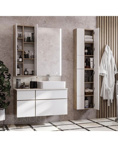 Модуль для зеркала 43х101 см дуб эндгрейн/белый матовый Акватон Мишель 1A244203MIX40