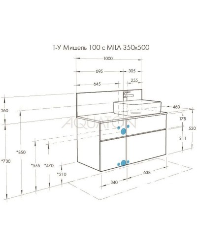 Столешница 100 см Акватон Мишель 1A253303MIX40