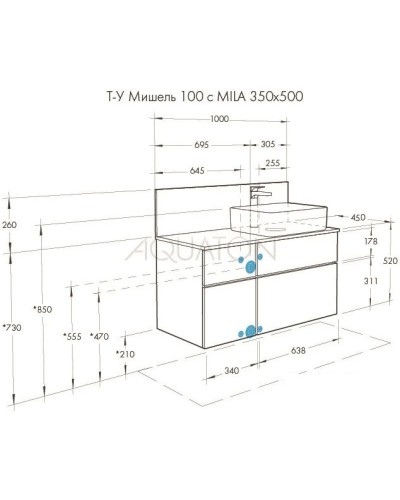 Столешница 100 см дуб эндгрейн Акватон Мишель 1A253103MIX40