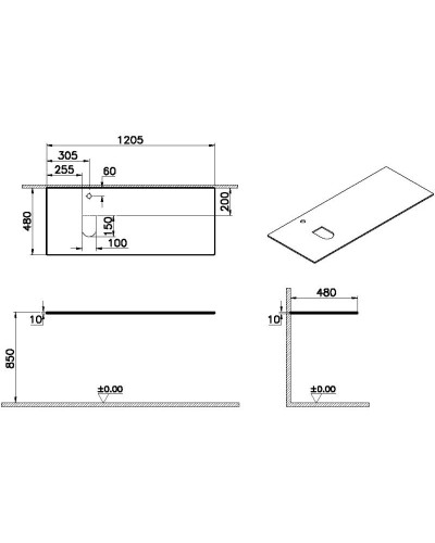 Столешница 120,5 см черный L VitrA Origin 65726