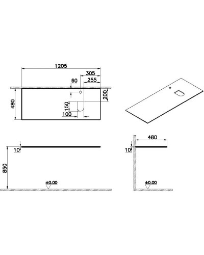 Столешница 120,5 см черный R VitrA Origin 65732