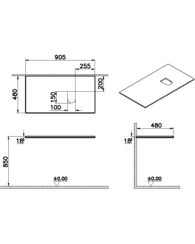 Столешница 90,5 см дуб R VitrA Origin 65862