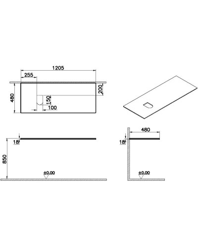Столешница 120,5 см темный вяз L VitrA Origin 65864