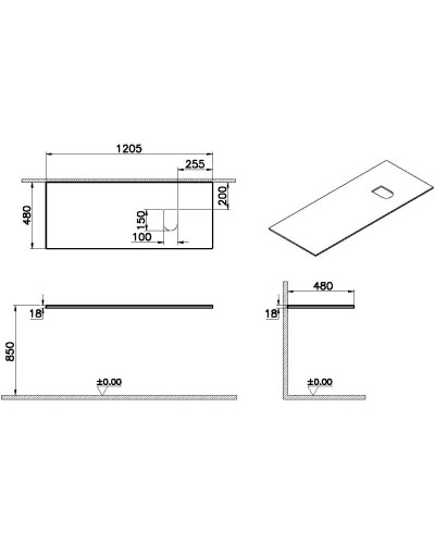 Столешница 120,5 см темный вяз R VitrA Origin 65928