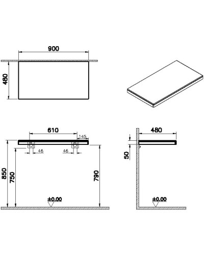 Столешница 90 см темный вяз VitrA Stand 66634