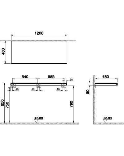 Столешница 120 см светлый дуб VitrA Stand 66659
